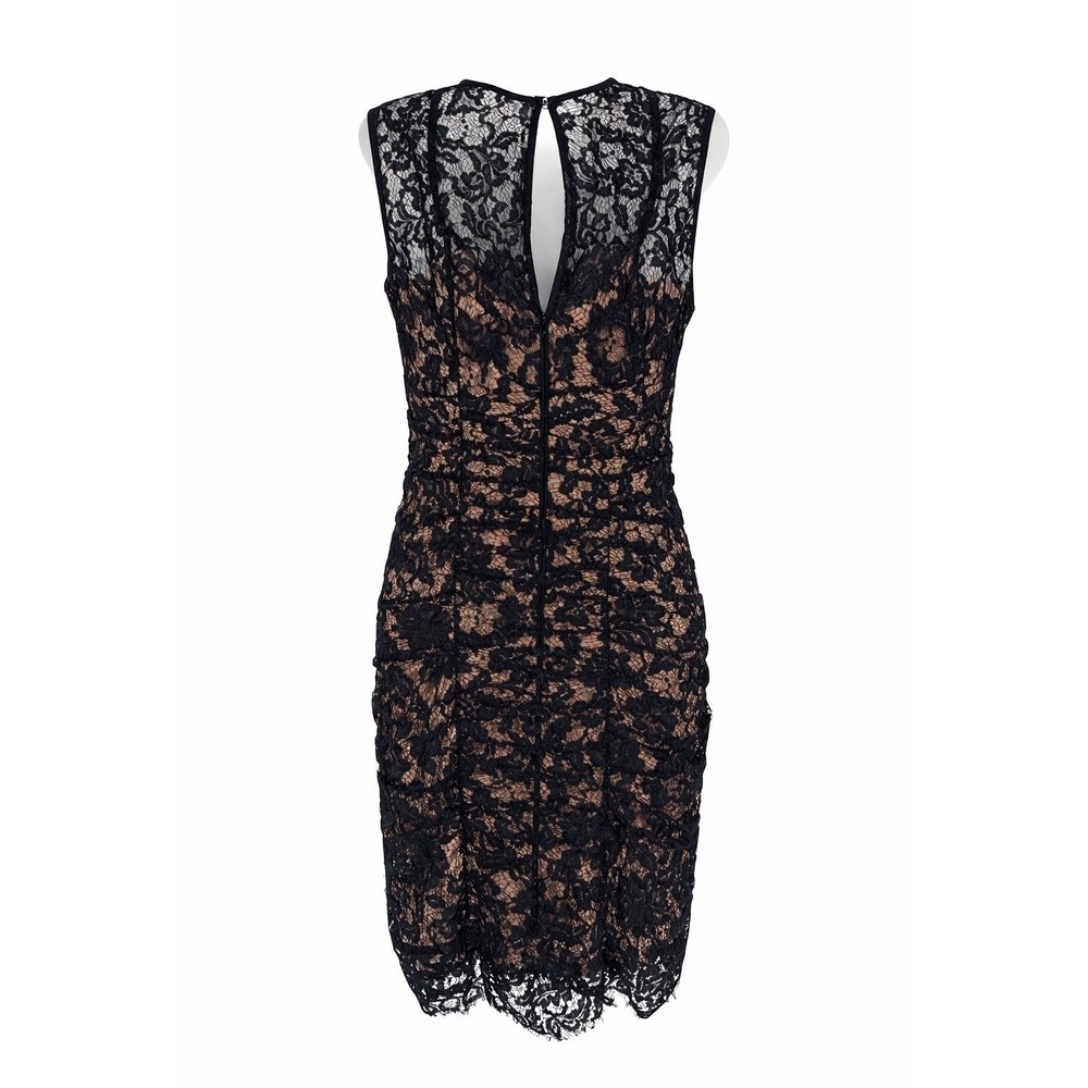 Nanette Lepore Size 8 Black Nude Lace Cocktail Dress Sheath Keyh - Picture 3 of 4